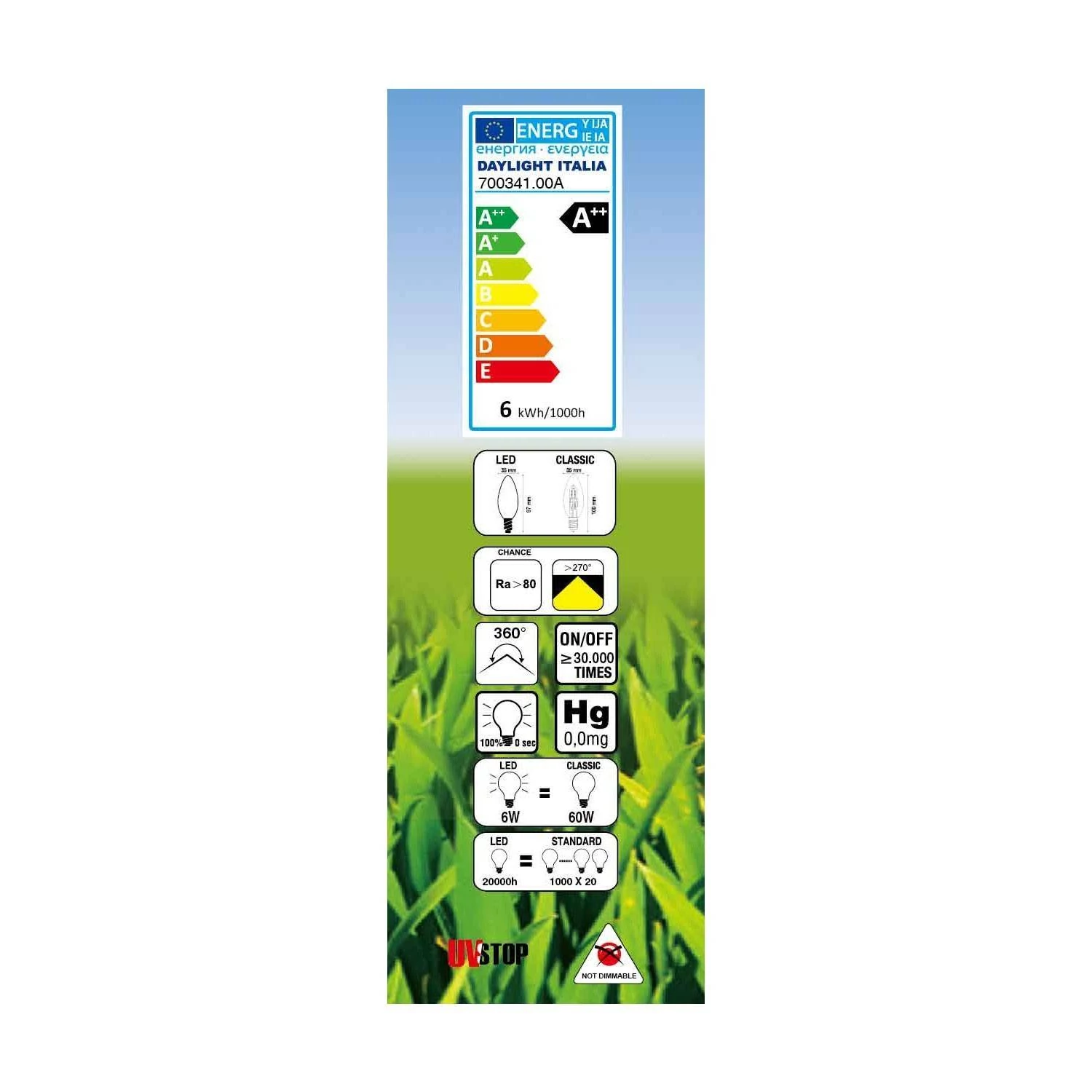 Filament LED-Glühbirne Olive, Milky 6W 806Lm E14 2700K