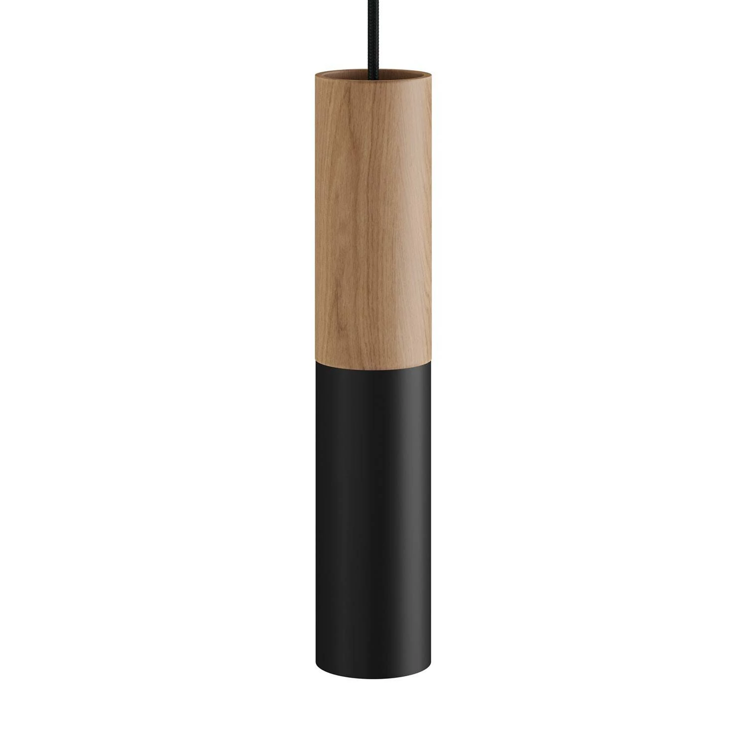 Tub-E14, Rohr aus Holz und Metall für Strahler mit E14 Lampenfassung mit Doppelklemmring - Neutral - Schwarz