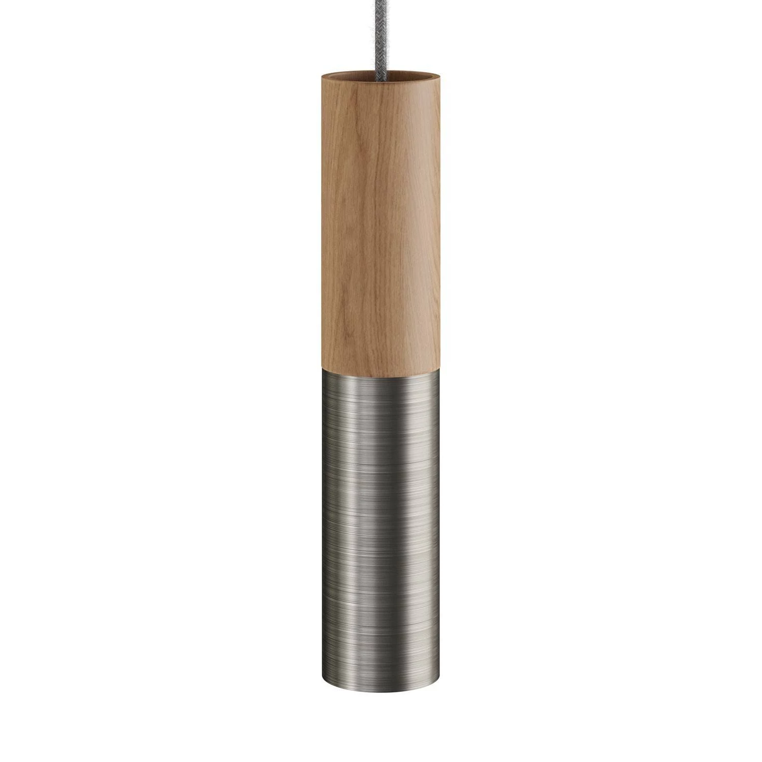 Tub-E14, Rohr aus Holz und Metall für Strahler mit E14 Lampenfassung mit Doppelklemmring - Neutral - Titan satiniert