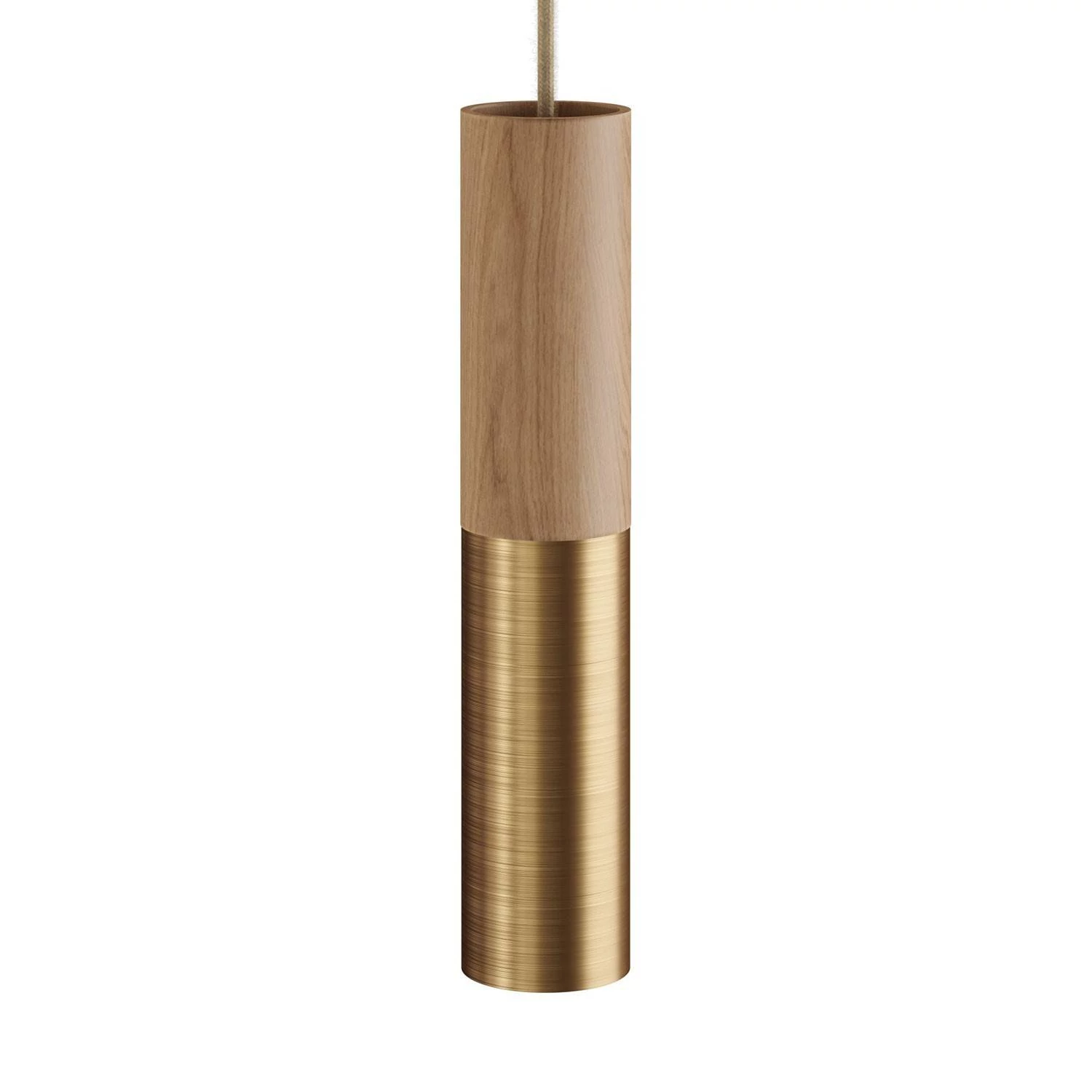 Tub-E14, Rohr aus Holz und Metall für Strahler mit E14 Lampenfassung mit Doppelklemmring - Neutral - Bronze satiniert