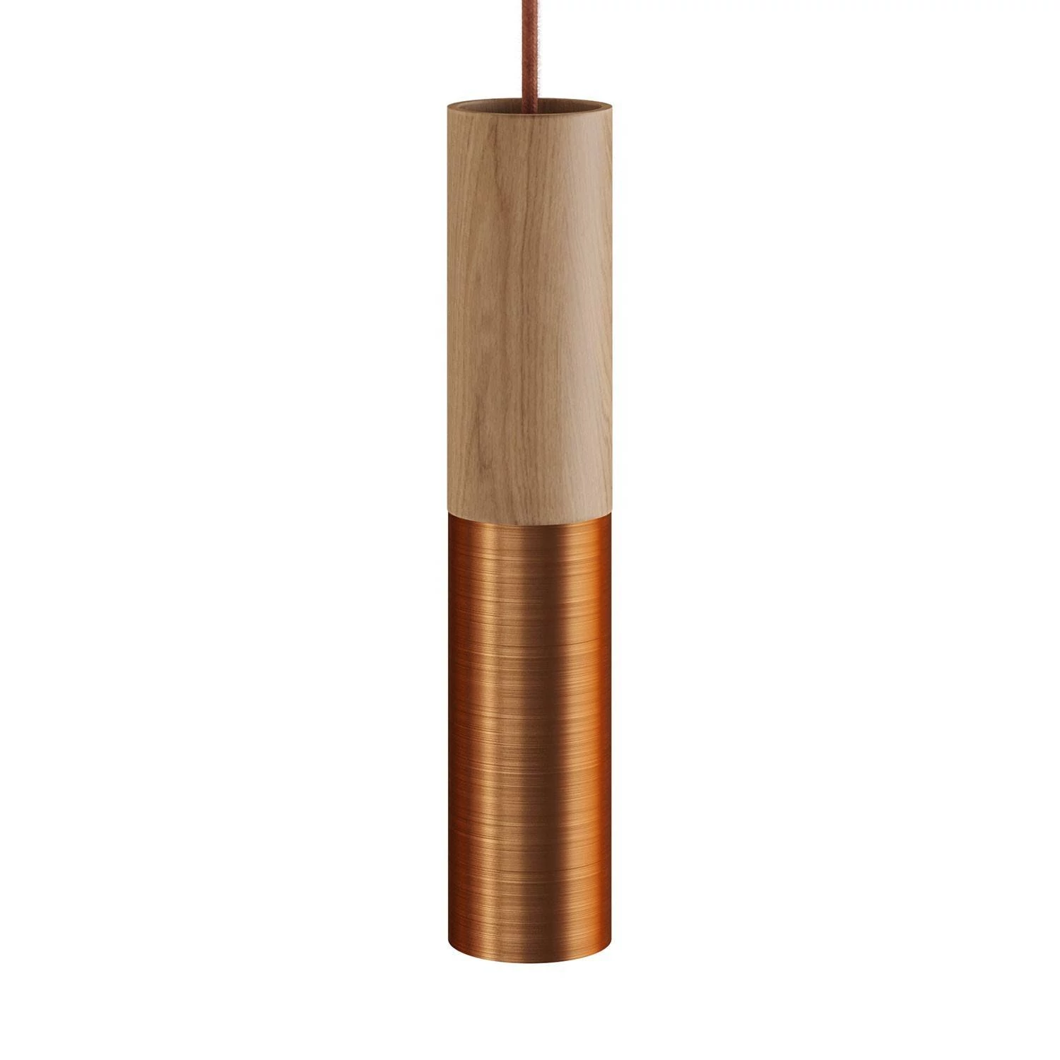 Tub-E14, Rohr aus Holz und Metall für Strahler mit E14 Lampenfassung mit Doppelklemmring - Neutral - Kupfer satiniert