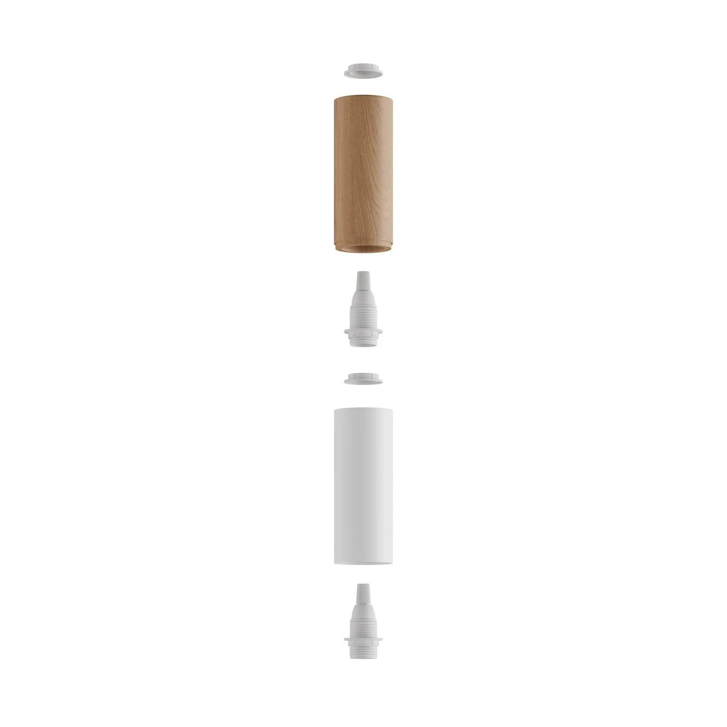 Tub-E14, Rohr aus Holz und Metall für Strahler mit E14 Lampenfassung mit Doppelklemmring