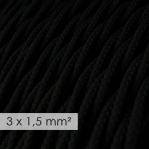 Textilkabel geflochten mit breitem Querschnitt 3x1,50 - Seideneffekt Schwarz TM04