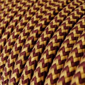 Textilkabel, bordeauxrot-gold glänzend, Zick-Zack - Das Original von Creative-Cables - RZ23 rund 2x0,75mm / 3x0,75mm
