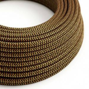 Textilkabel, kohlenschwarz-gold glänzend, Zick-Zack - Das Original von Creative-Cables - RZ24 rund 2x0,75mm / 3x0,75mm