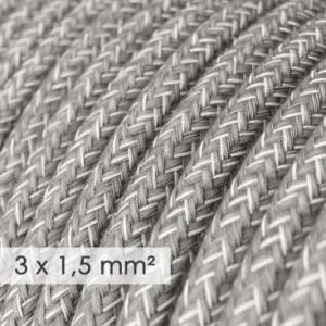 Textilkabel rund mit breitem Querschnitt 3x1,50 - Natürliches Leinen Grau RN02