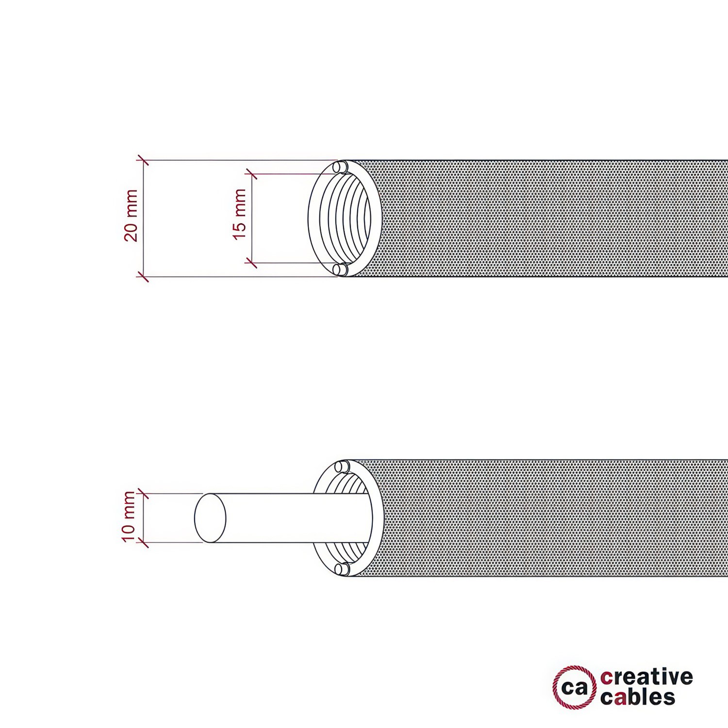 Creative-Tube, Durchmesser 20 mm, in Seideneffekt RM09 rot, mit modularer Kabelkanal