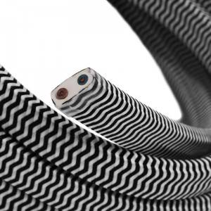 Elektrokabel überzogen mit Weiß-Schwarzem CZ04 Textil für Lichterketten, Zick-Zack