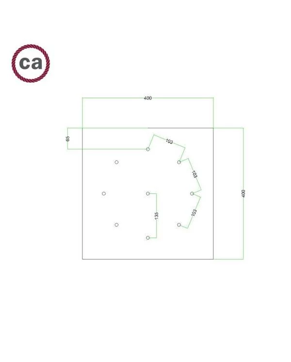 Quadratisches XXL 9-Loch und 4 Seitenlöchern Lampenbaldachin Kit, Rose-One-Abdeckung, 400 mm- PROMO