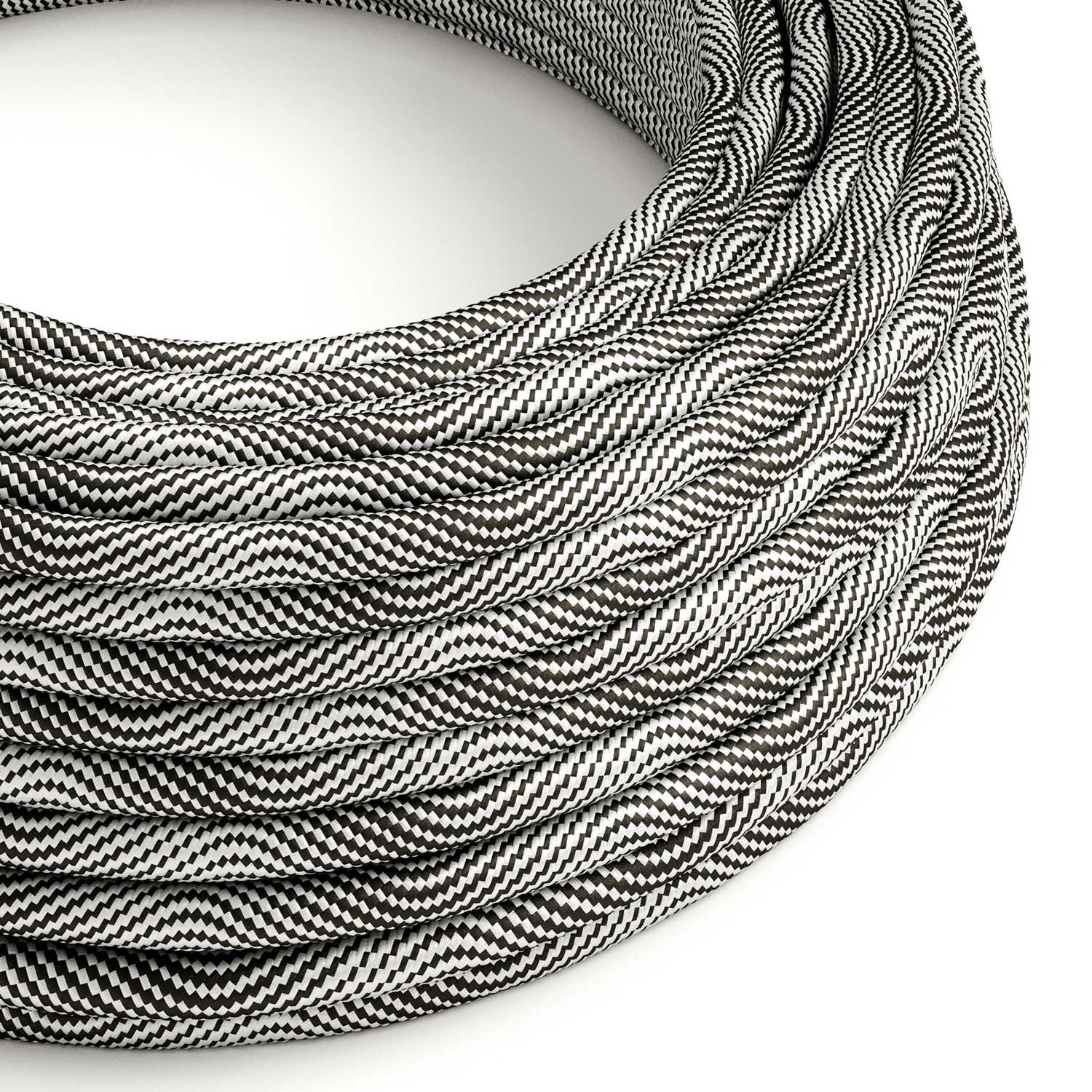 Textilkabel, Optical schwarz-silber glänzend Vertigo - Das Original von Creative-Cables - ERM64 rund 2x0.75mm / 3x0.75mm