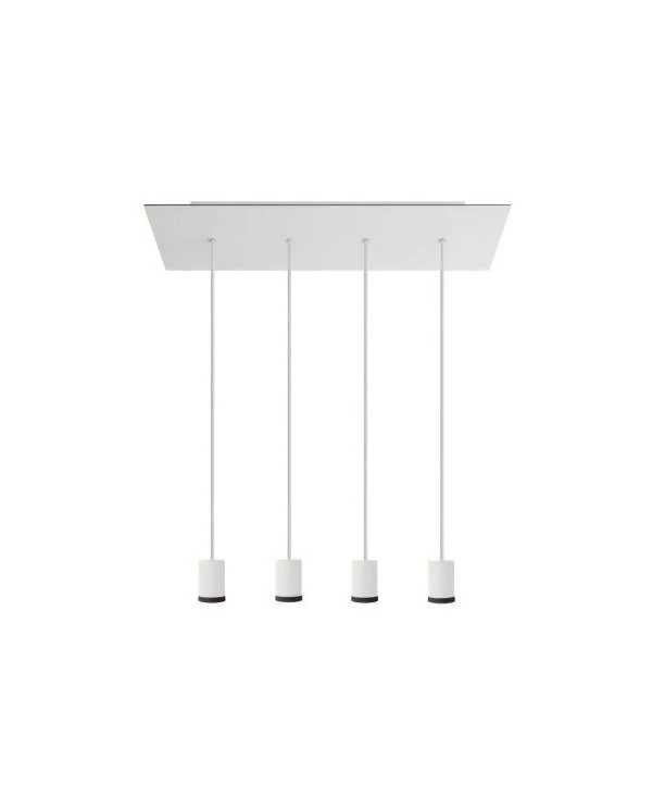 Pendelleuchte mit 4 Aufhängungen mit Mini Strahlern GU1d0 mit rechteckigem XXL Rose-One 675 mm