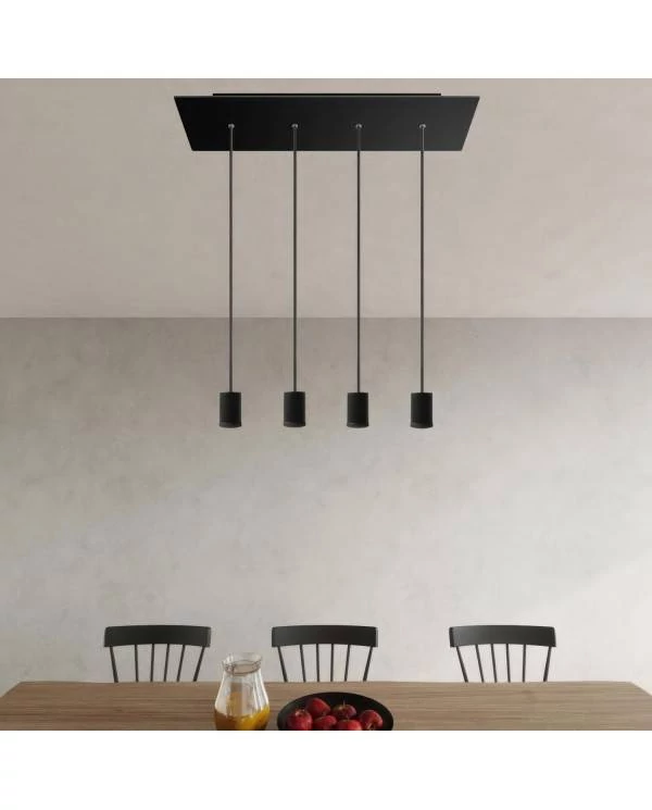 Pendelleuchte mit 4 Aufhängungen mit Mini Strahlern GU1d0 mit rechteckigem XXL Rose-One 675 mm