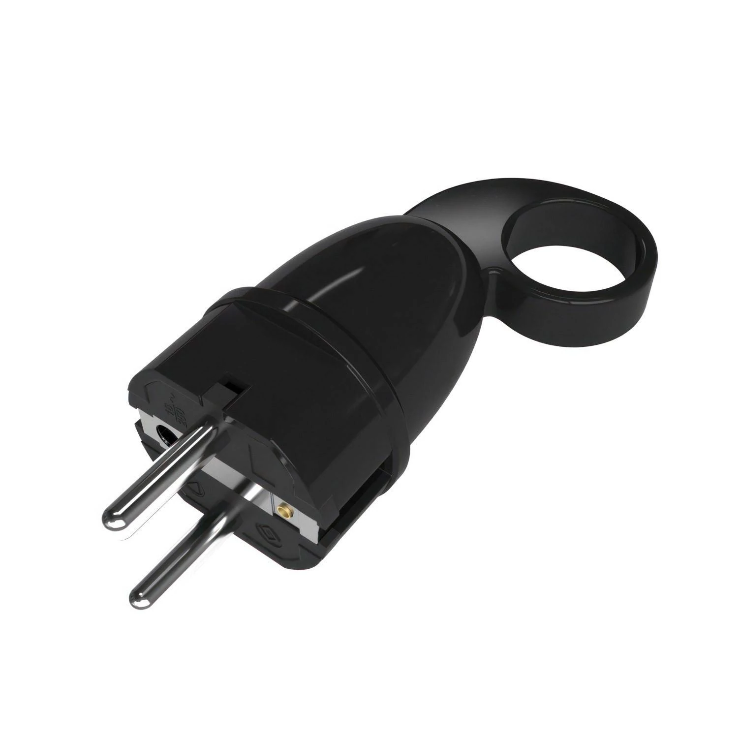 Schuko Komfort Stecker 16A 250V mit Zugring - Schwarz