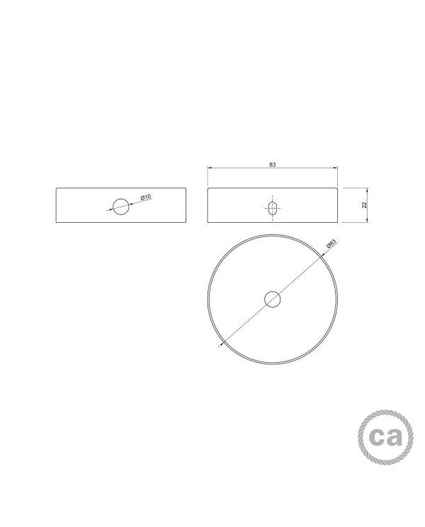 Kit runder Mini Lampenbaldachin aus Metall mit 1 zentralen Loch und 2 Seitenlöchern