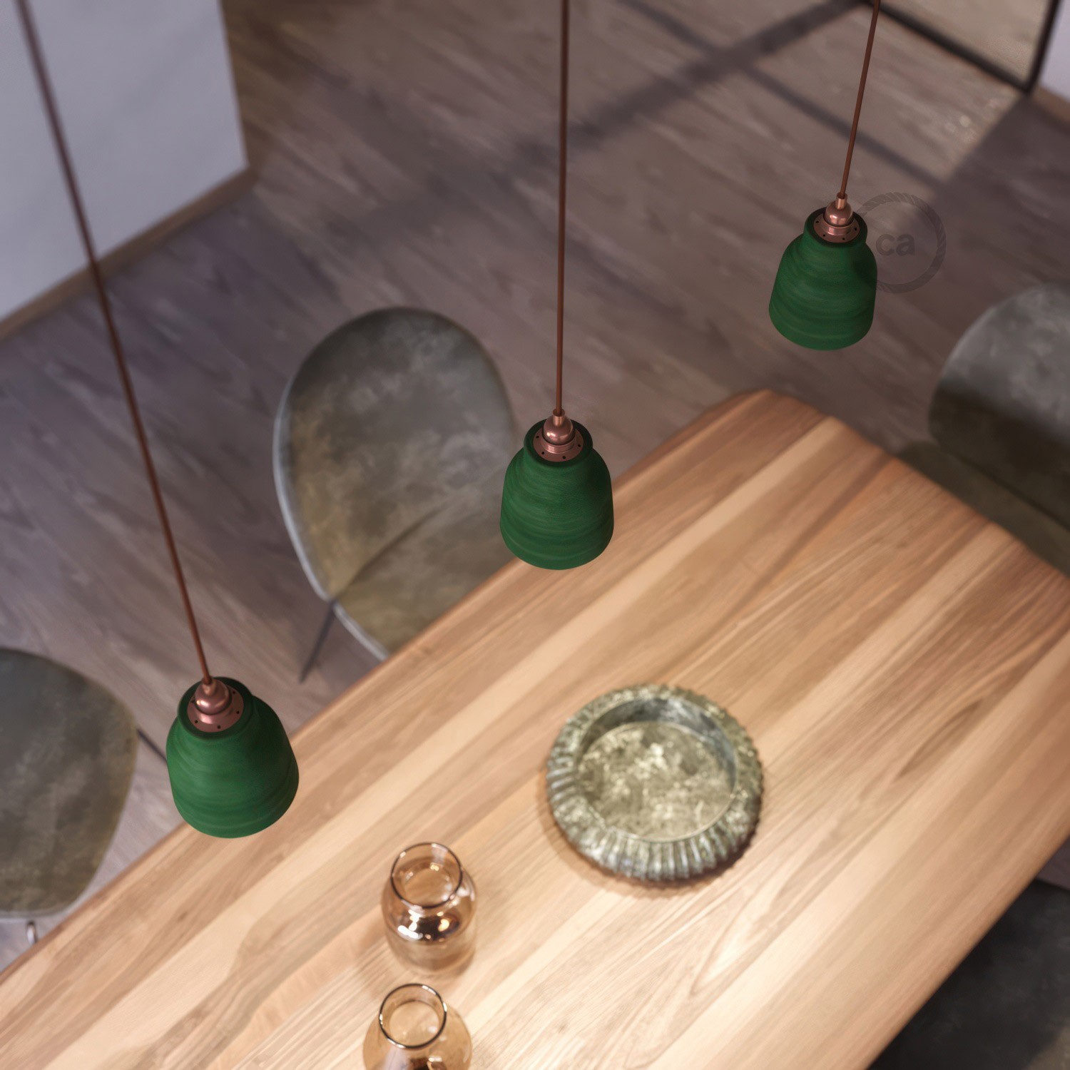 Pendelleuchte inklusive Textilkabel, vasenförmigem Lampenschirm aus Keramik und Metall-Zubehör - Made in Italy