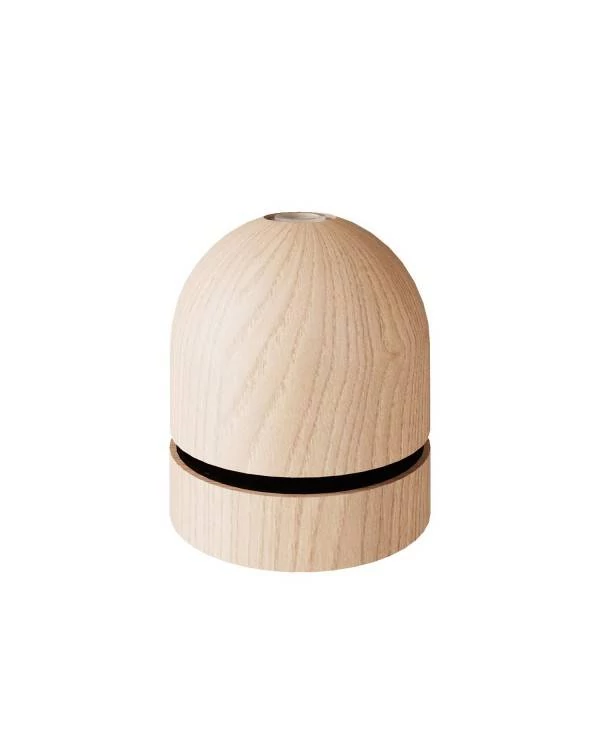 Kit E27 Gewinde-Fassung x Lampenschirm mit abgerundeter Holzabdeckung, versteckter Zugentlastung und Klemmringabdeckung aus Holz
