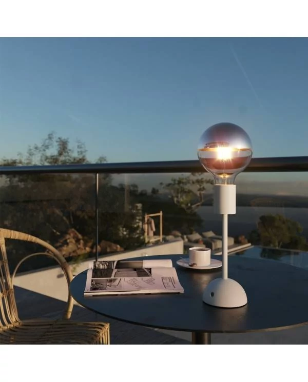 Tragbare, wiederaufladbare Leuchte Cabless02 mit Globe Glühbirne mit silberfarbener Kopfspiegelung