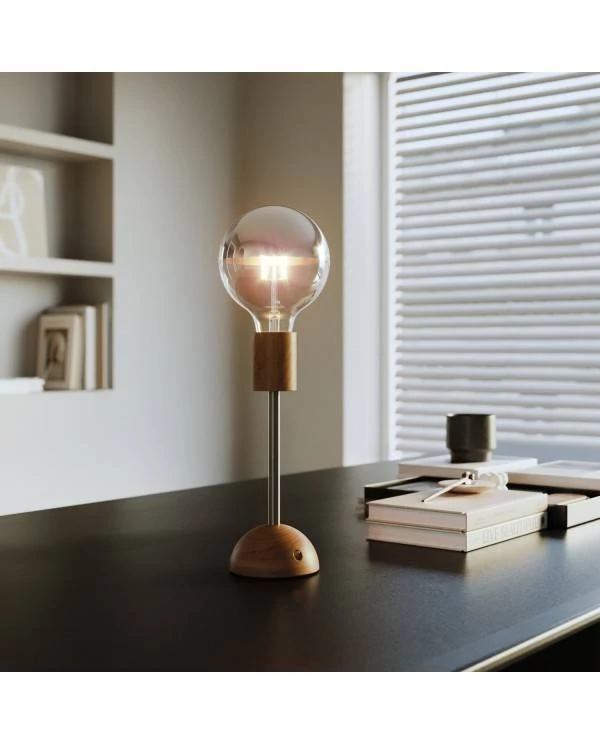 Tragbare, wiederaufladbare Leuchte Cabless02 mit Globe Glühbirne mit silberfarbener Kopfspiegelung