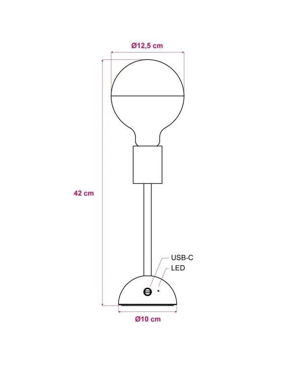 Tragbare, wiederaufladbare Leuchte Cabless02 mit Globe Glühbirne mit silberfarbener Kopfspiegelung