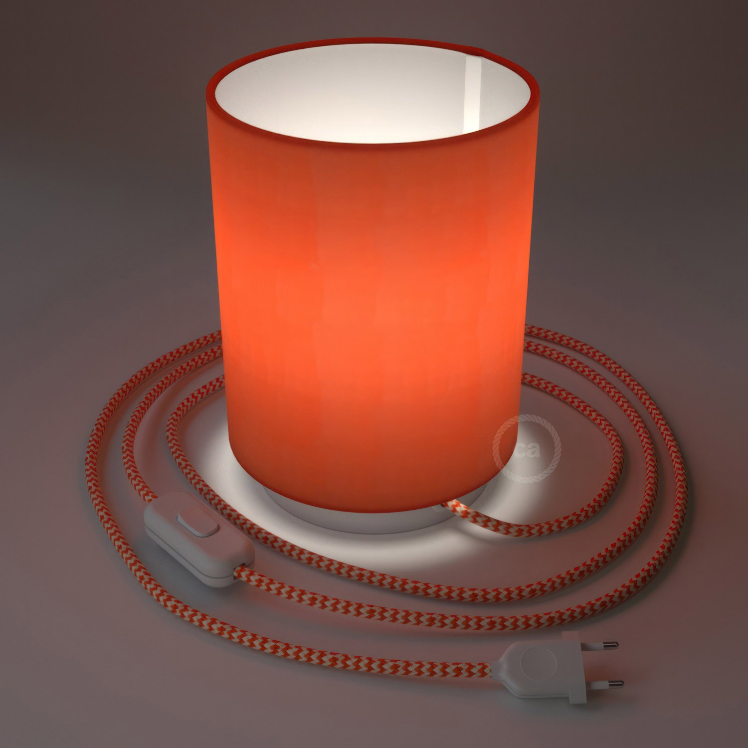 Posaluce aus Metall mit Lampenschirm Cilindro Cinette Aragosta, komplett mit Textilkabel, Schalter und 2-poligem Stecker