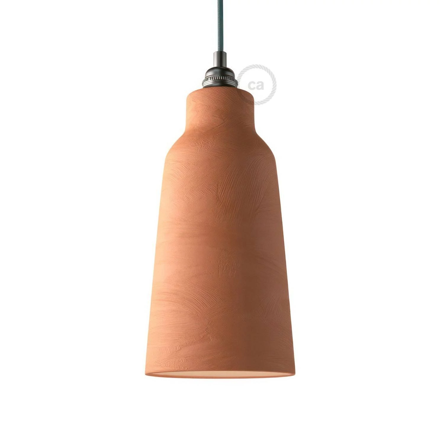 Flaschenförmiger Lampenschirm aus Keramik - Materia Kollektion - Made in Italy - Gestreifte Terrakotta - Weiß
