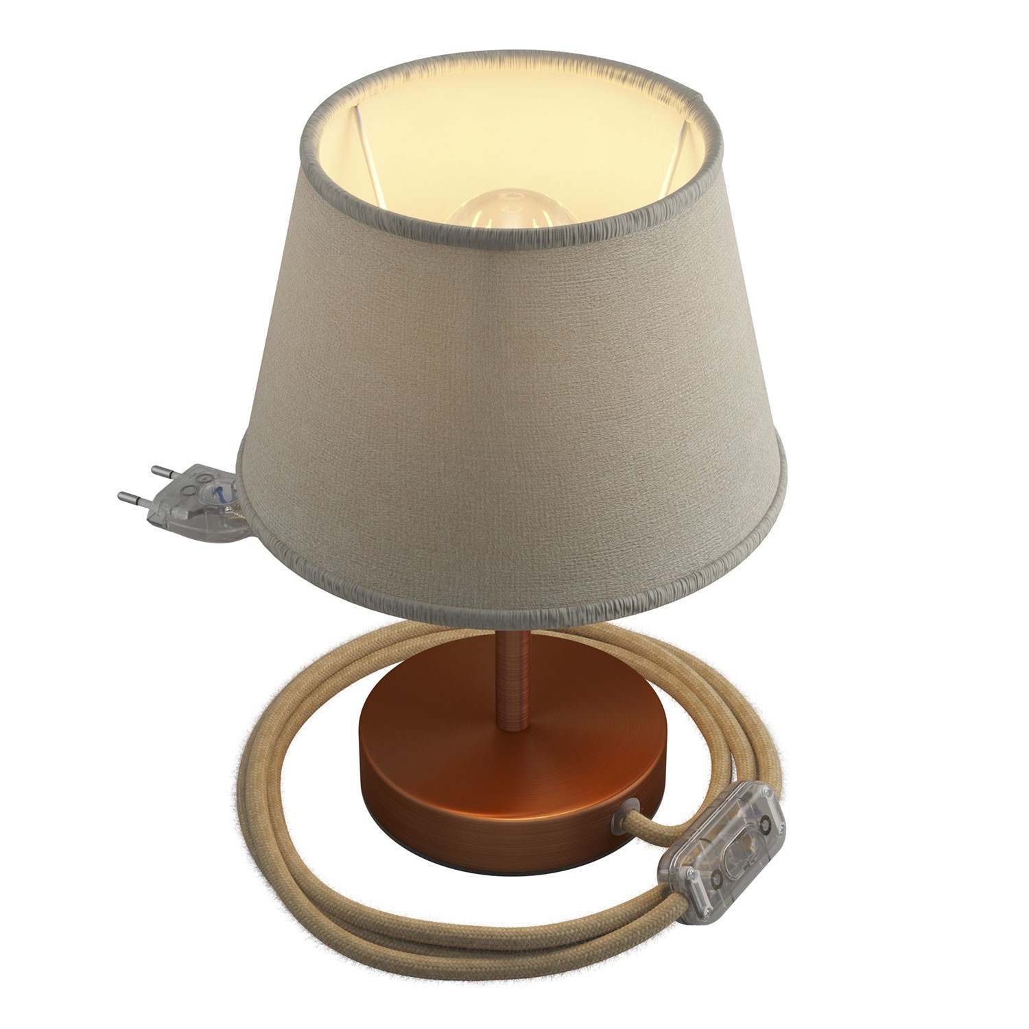 Alzaluce mit Lampenschirm Impero, Tischlampe aus Metall mit 2-poligem Stecker, Kabel und Schalter