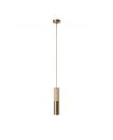 Pendelleuchte Made in Italy, komplett mit Textilkabel und doppeltem Tub-E14 Lampenschirm aus Holz und Metall