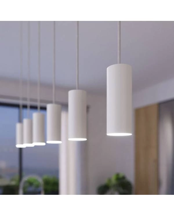 3-flammige Pendelleuchte mit rechteckigem XXL-Rose-One 675 mm komplett mit Textilkabel und Tub-E14-Lampenschirm aus Metall