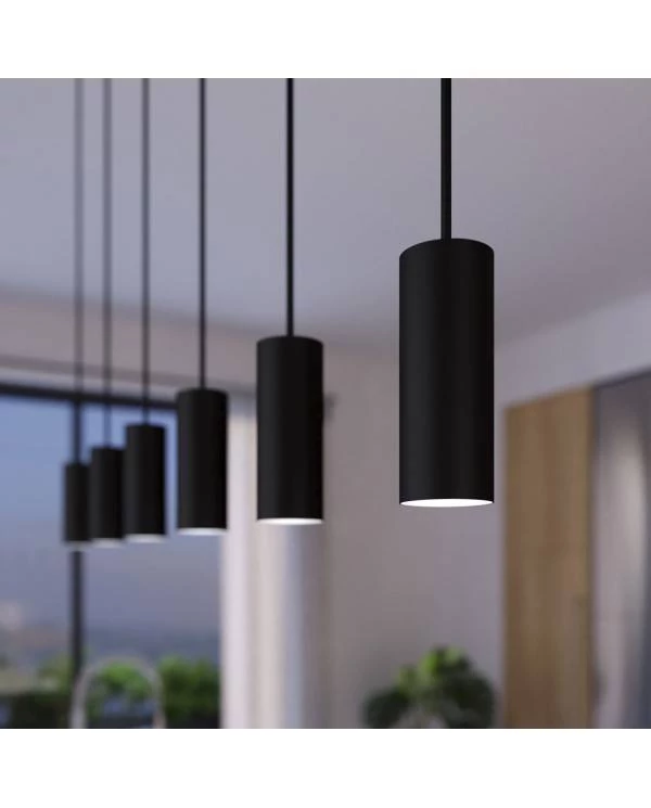 3-flammige Pendelleuchte mit rechteckigem XXL-Rose-One 675 mm komplett mit Textilkabel und Tub-E14-Lampenschirm aus Metall