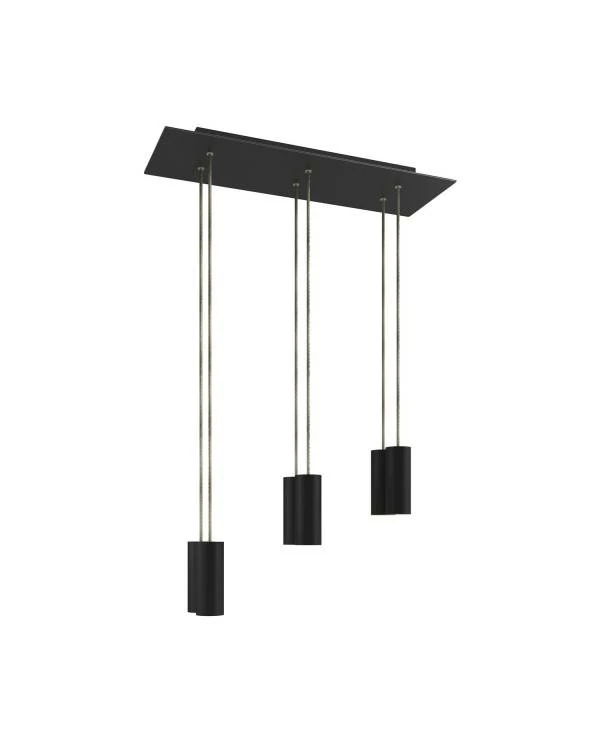 6-flammige Pendelleuchte mit rechteckigem XXL-Rose-One 675 mm komplett mit Textilkabel und Tub-E14-Lampenschirm aus Metall
