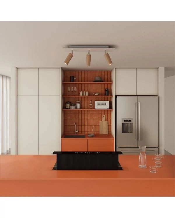 Leuchte mit 3 Strahlern, mit Tub-E14 Lampenschirmen und rechteckigem XXL Rose-One Baldachin