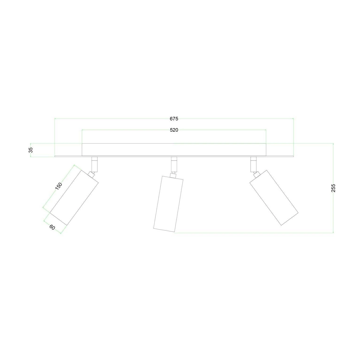 Leuchte mit 3 Strahlern, mit Tub-E14 Lampenschirmen und rechteckigem XXL Rose-One Baldachin