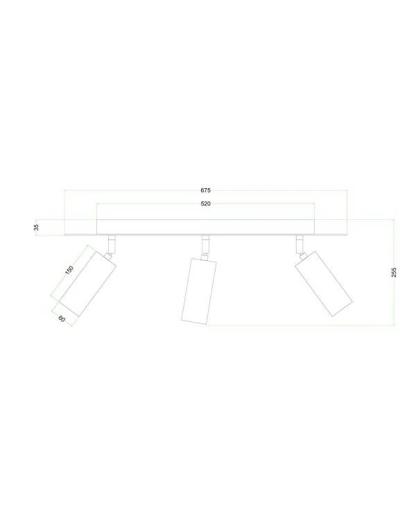 Leuchte mit 3 Strahlern, mit Tub-E14 Lampenschirmen und rechteckigem XXL Rose-One Baldachin