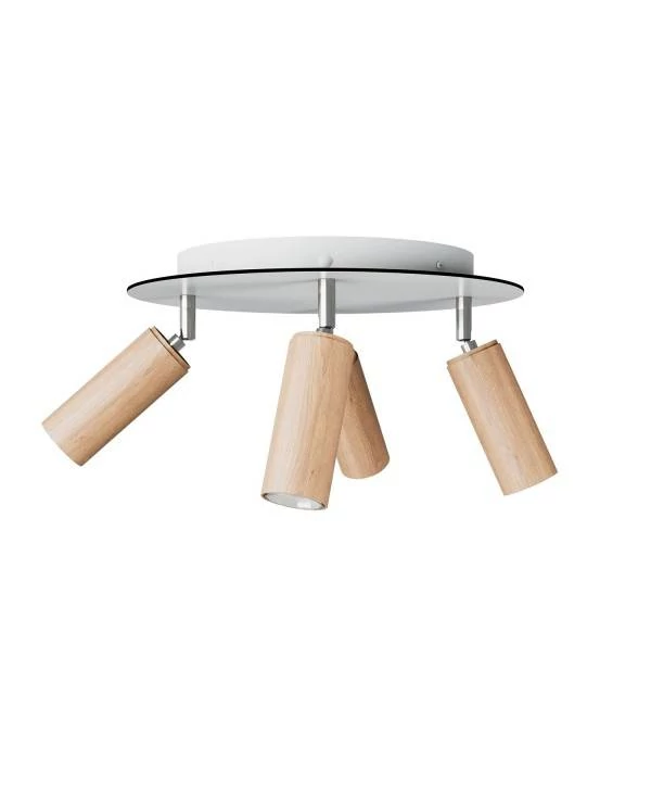 Leuchte mit 4 Strahlern, mit Tub-E14 Lampenschirmen und rundem XXL Rose-One Baldachin
