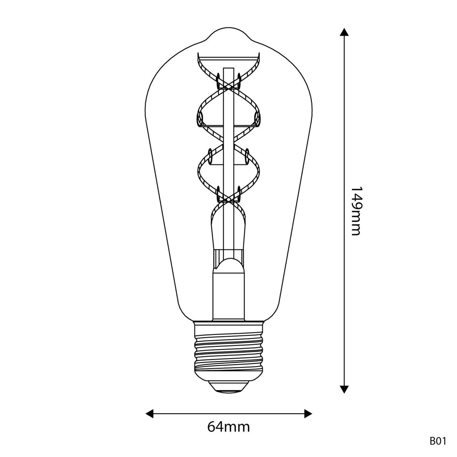 Goldfarbene LED-Glühbirne B01 Linie 5V Spiralfilament Edison ST64 1,3W 80Lm E27 2500K Dimmbar