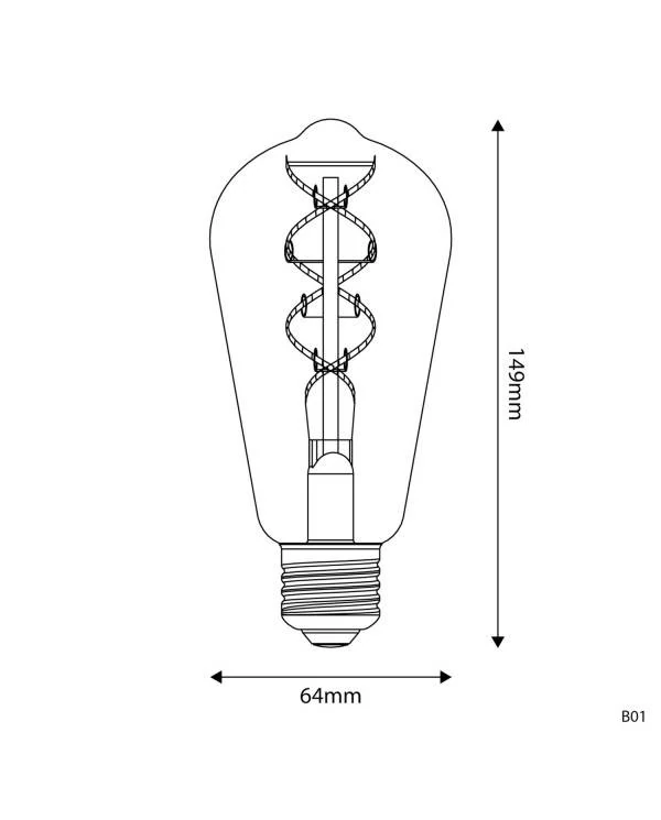 Goldfarbene LED-Glühbirne B01 Linie 5V Spiralfilament Edison ST64 1,3W 80Lm E27 2500K Dimmbar