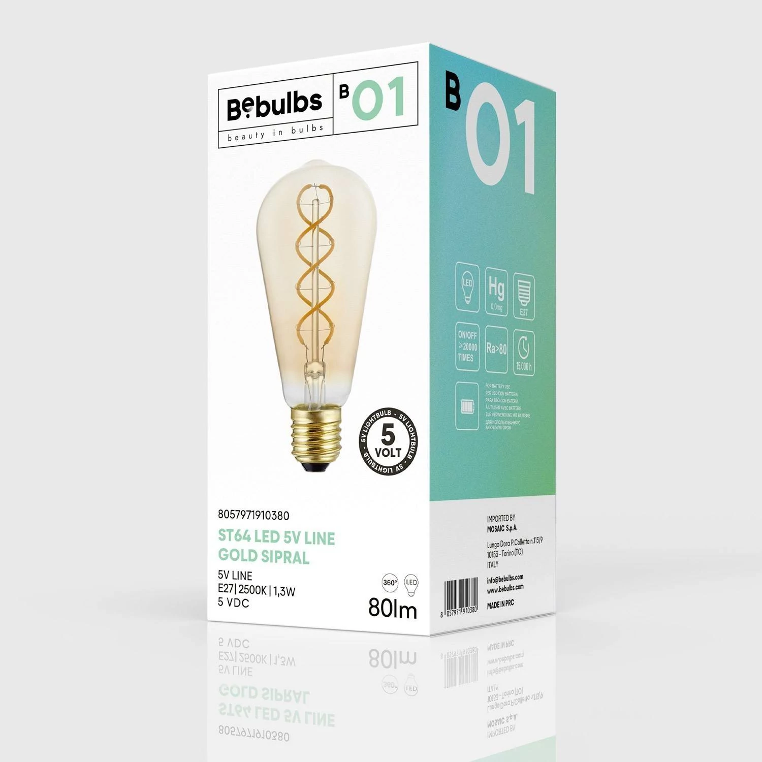 Goldfarbene LED-Glühbirne B01 Linie 5V Spiralfilament Edison ST64 1,3W 80Lm E27 2500K Dimmbar