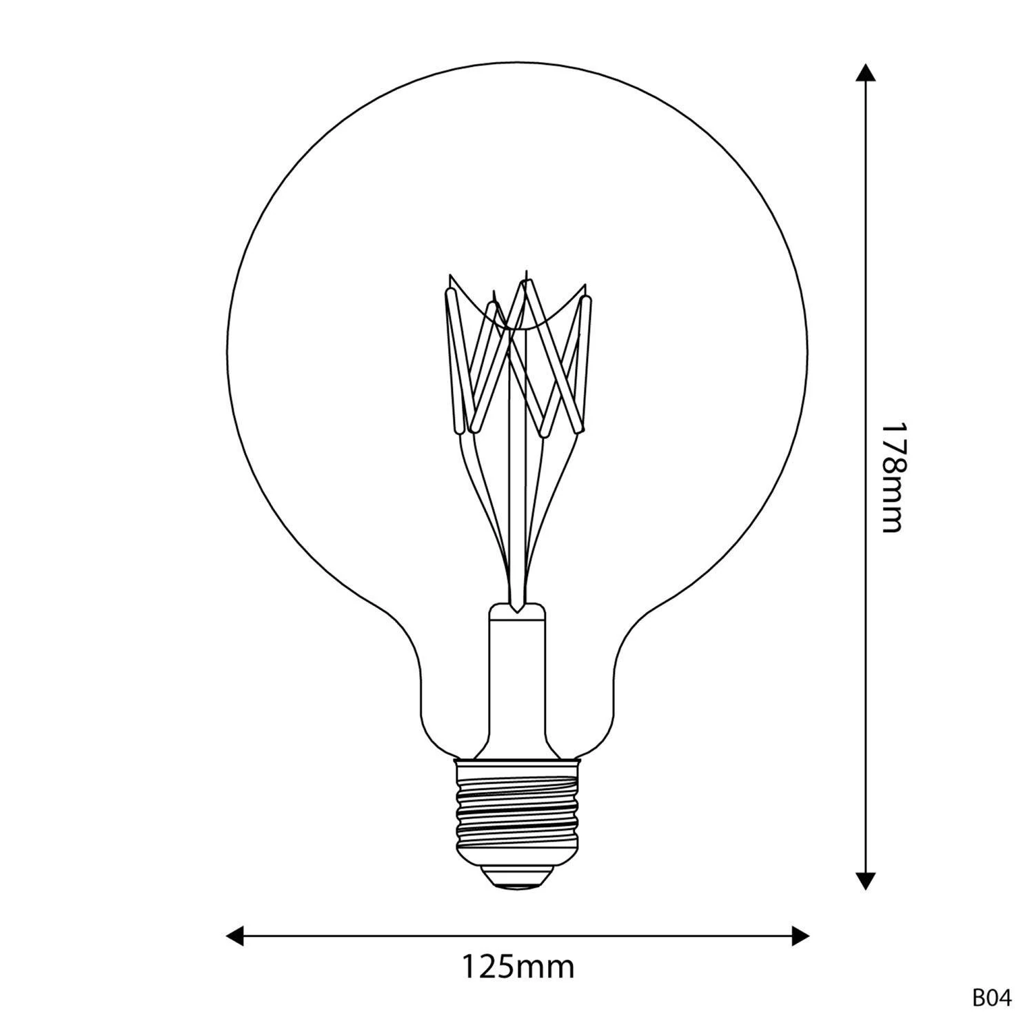 Transparente LED-Glühbirne B04 Linie 5V kurzes Filament Globe G125 1,3W 110Lm E27 2500K Dimmbar