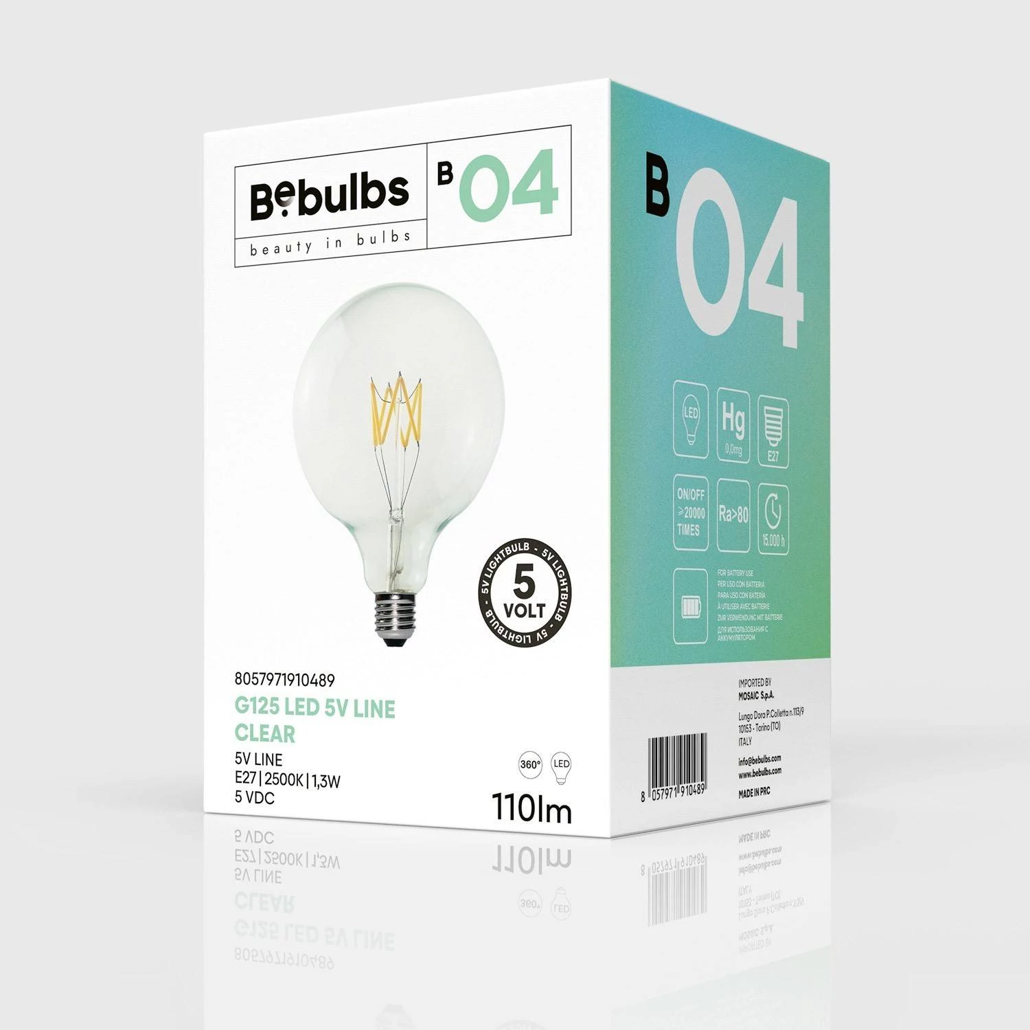 Transparente LED-Glühbirne B04 Linie 5V kurzes Filament Globe G125 1,3W 110Lm E27 2500K Dimmbar