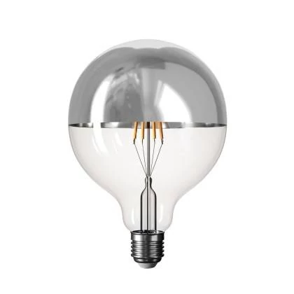 LED-Glühbirne mit silberner Kopfspiegelung B05 Linie 5V kurzes Filament Globe G125 1,3W 110Lm E27 2500K Dimmbar
