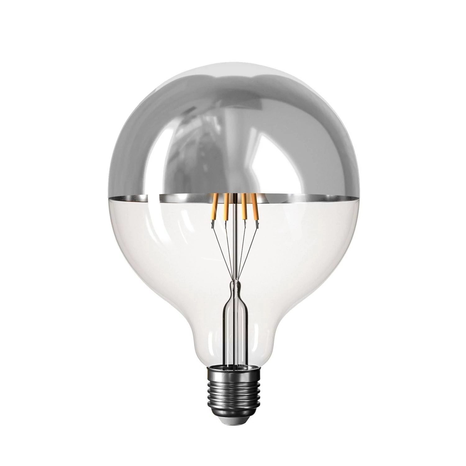 LED-Glühbirne mit silberner Kopfspiegelung B05 Linie 5V kurzes Filament Globe G125 1,3W 110Lm E27 2500K Dimmbar