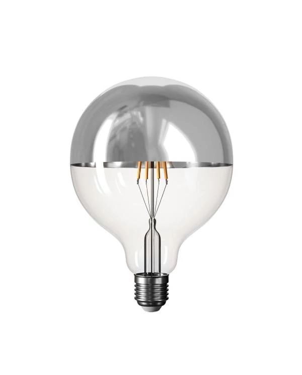 LED-Glühbirne mit silberner Kopfspiegelung B05 Linie 5V kurzes Filament Globe G125 1,3W 110Lm E27 2500K Dimmbar