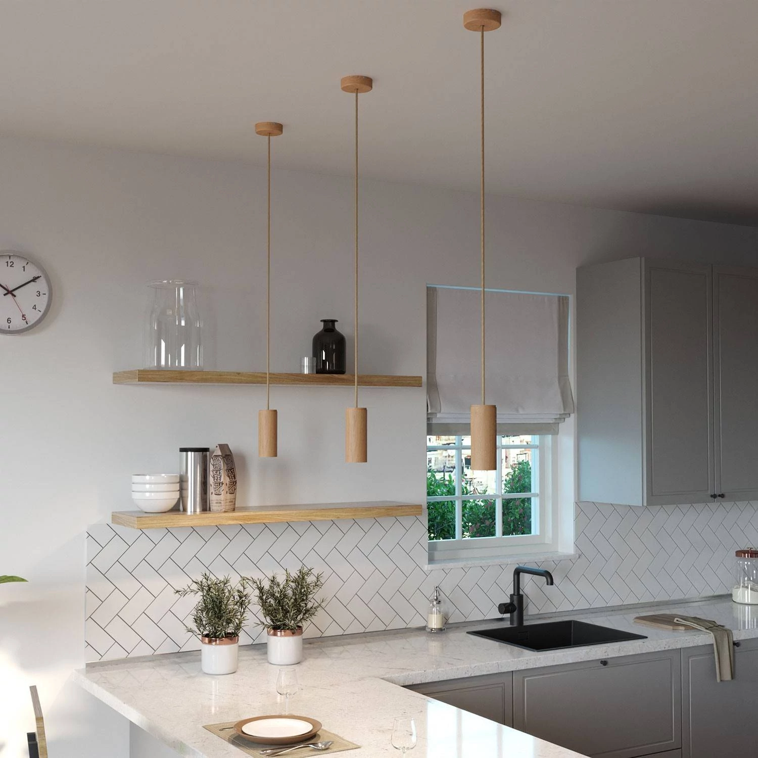 Tub-E14, Holzrohr für Strahler mit E14 Lampenfassung mit Doppelklemmring