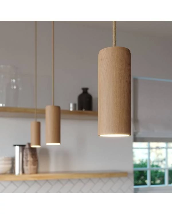 Tub-E14, Holzrohr für Strahler mit E14 Lampenfassung mit Doppelklemmring
