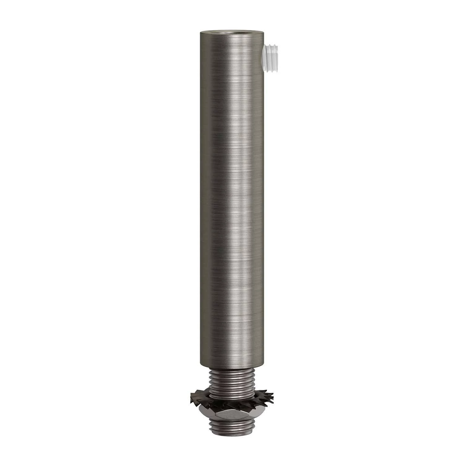 Runde Zugentlastung aus Metall, 7 cm lang, komplett mit Gewinderohr, Mutter und Unterlegscheibe - Titan satiniert