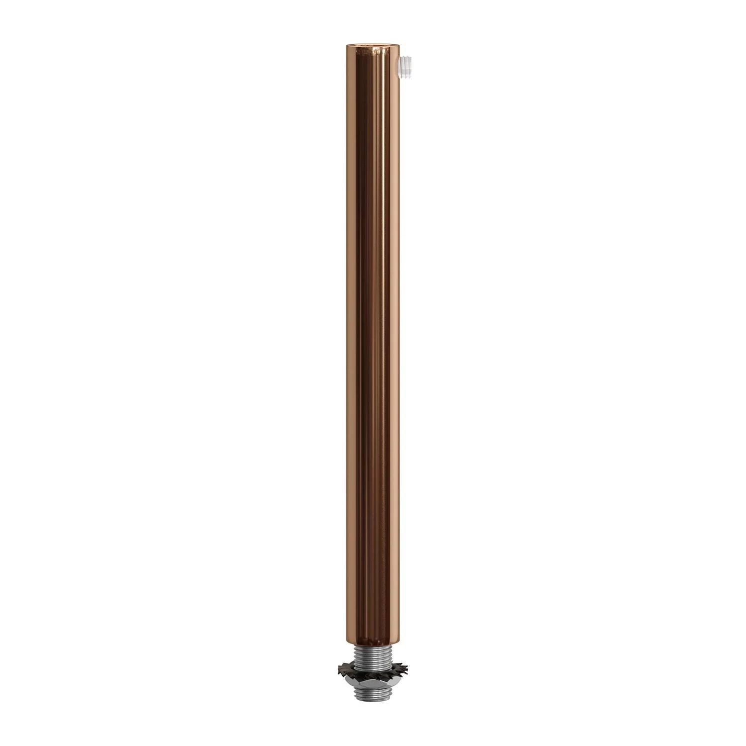 Runde Zugentlastung aus Metall, 15 cm lang, komplett mit Gewinderohr, Mutter und Unterlegscheibe - Kupfer
