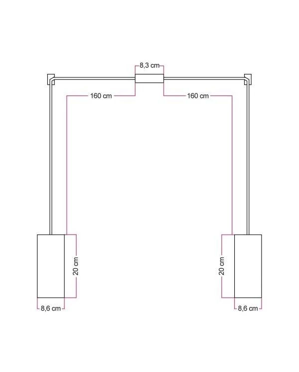 Pendelleuchte mit 2 Aufhängungen mit Holzschirmen für Tub-E27 Strahler