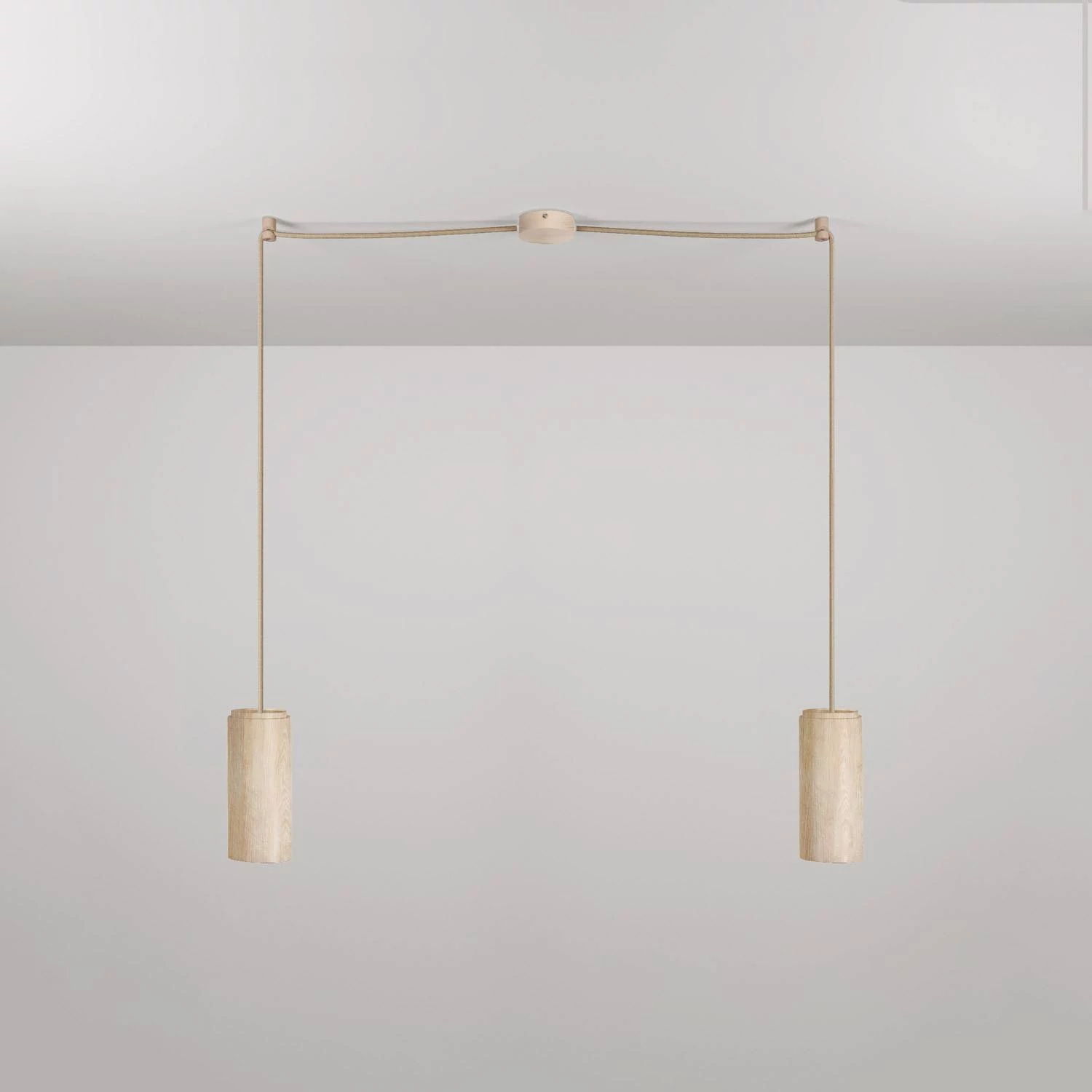 Pendelleuchte mit 2 Aufhängungen mit Holzschirmen für Tub-E27 Strahler