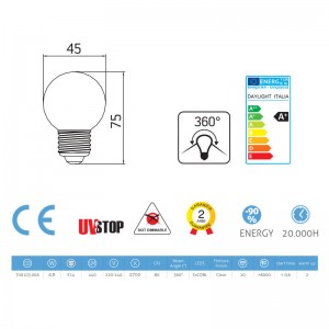 Kugelförmige Filament LED-Glühbirne 4,5W 440Lm E14 Klar