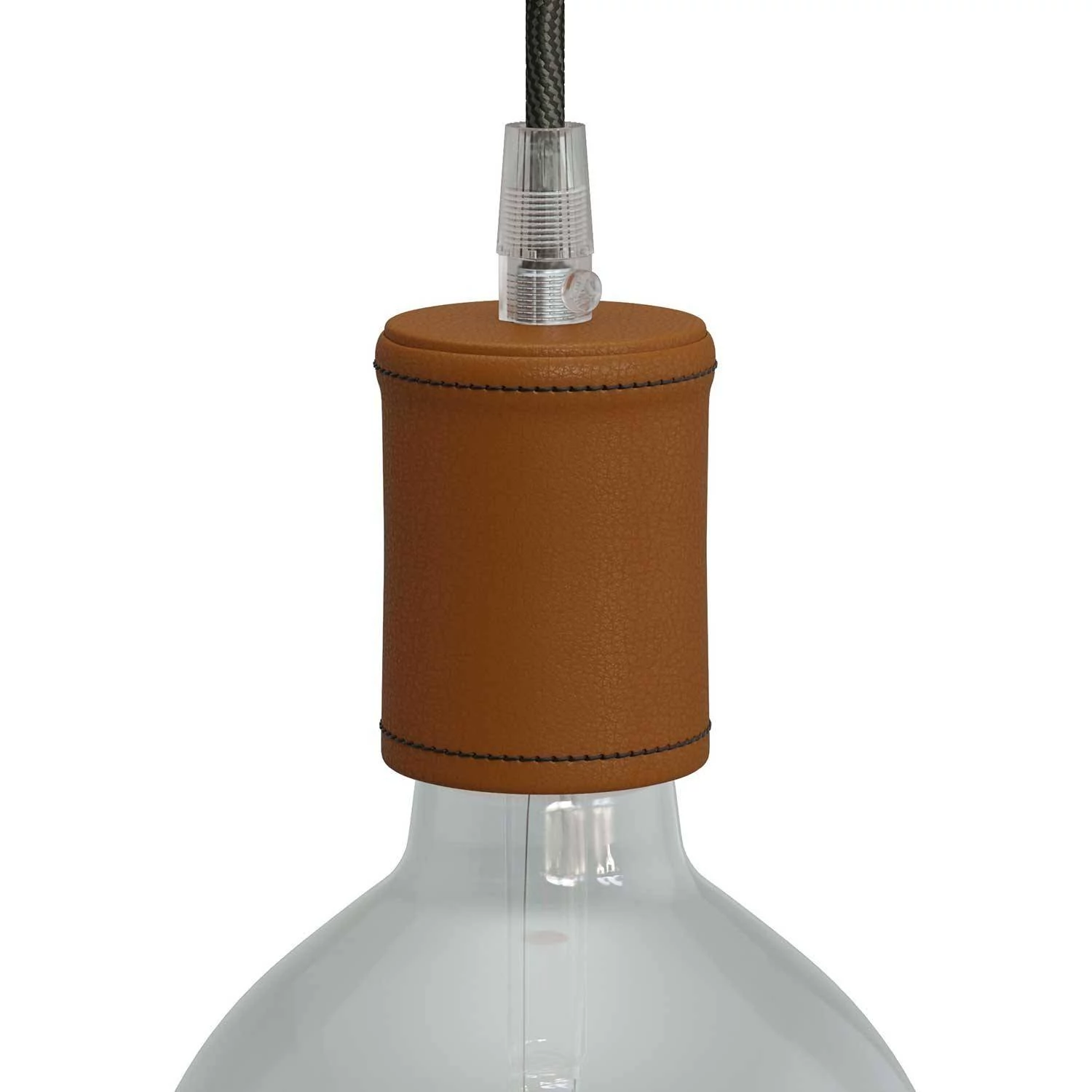 Leather covered wooden UL E26 socket kit - Leder